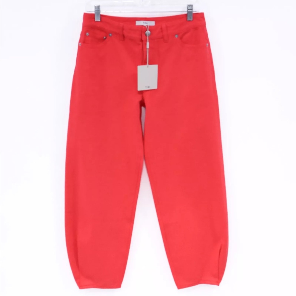Tibi Barrel Jeans Brancusi Crop Womens W26 L27 Long NEW Red Orange Denim